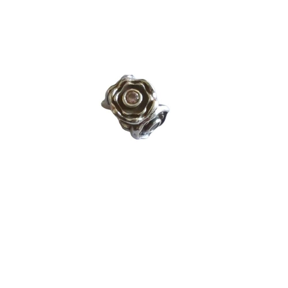 Pandora flower with pink stones charm, 925 silver, EUC